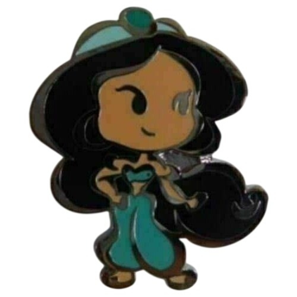 Disney Princess Jasmine Chibi Enamel Pin Aladdin Teal Black Winking Accessory